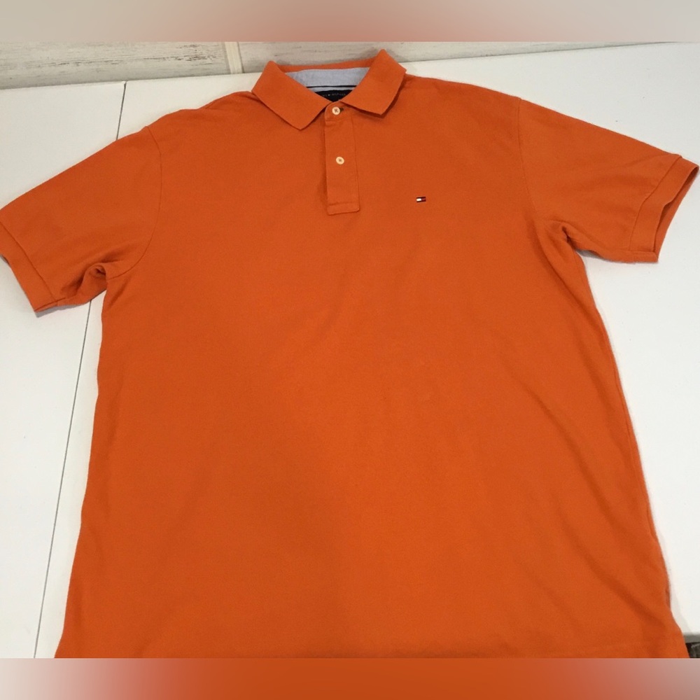 Tommy Hilfiger Men's Bright Orange Polo Shirt, size Large